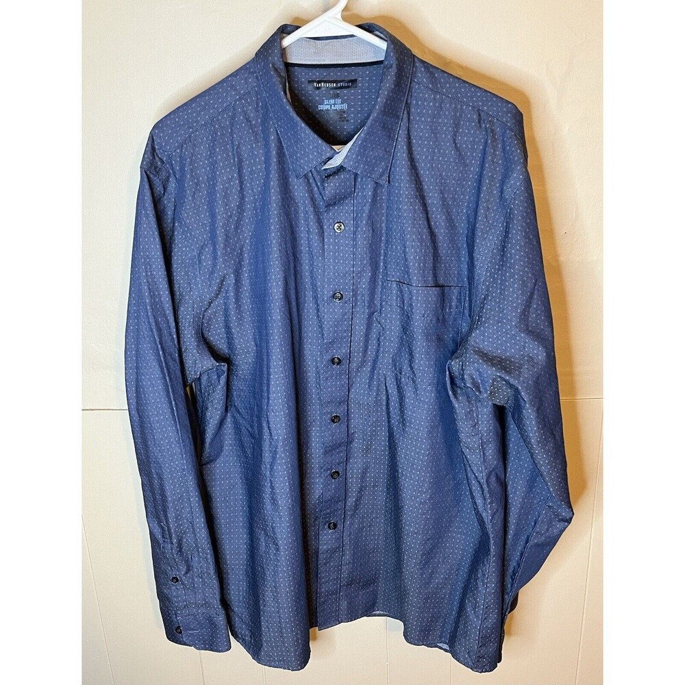 Van Heusen Studio Men’s XL Navy Blue Long Sleeve Button Down Shirt Used